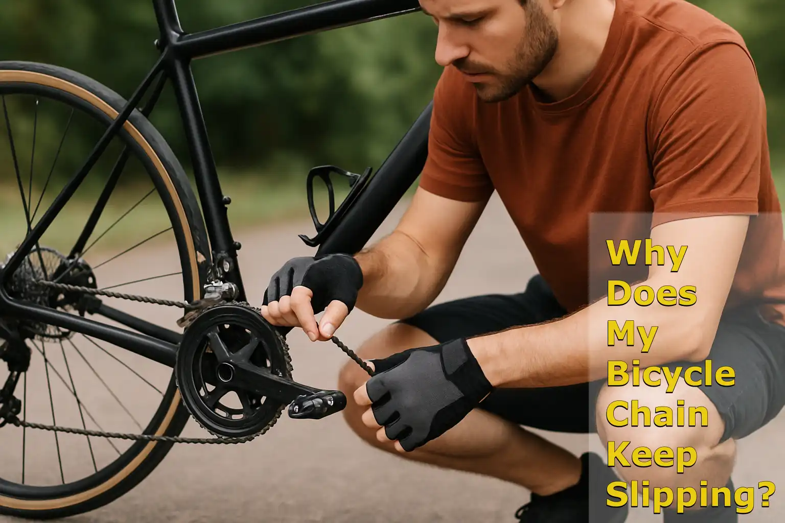 inspecting a bicycle chain for slippage issues on a road bike outdoors, Why Does My Bicycle Chain Keep Slipping?